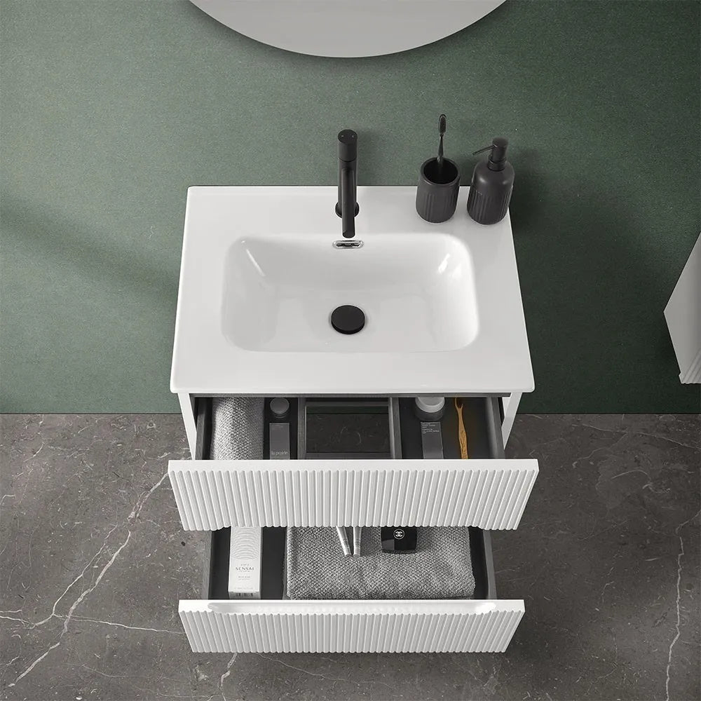 Mobile bagno sospeso cannettato 60 cm bianco opaco con lavabo  Bali