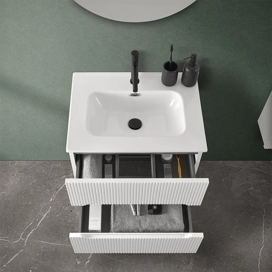 Mobile bagno sospeso cannettato 60 cm bianco opaco con lavabo  Bali
