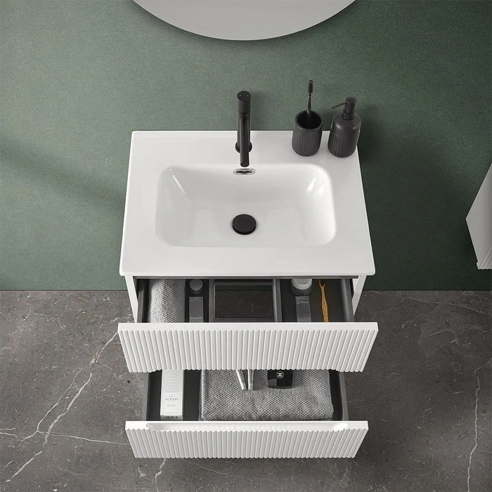 Mobile bagno sospeso cannettato 60 cm bianco opaco con lavabo  Bali