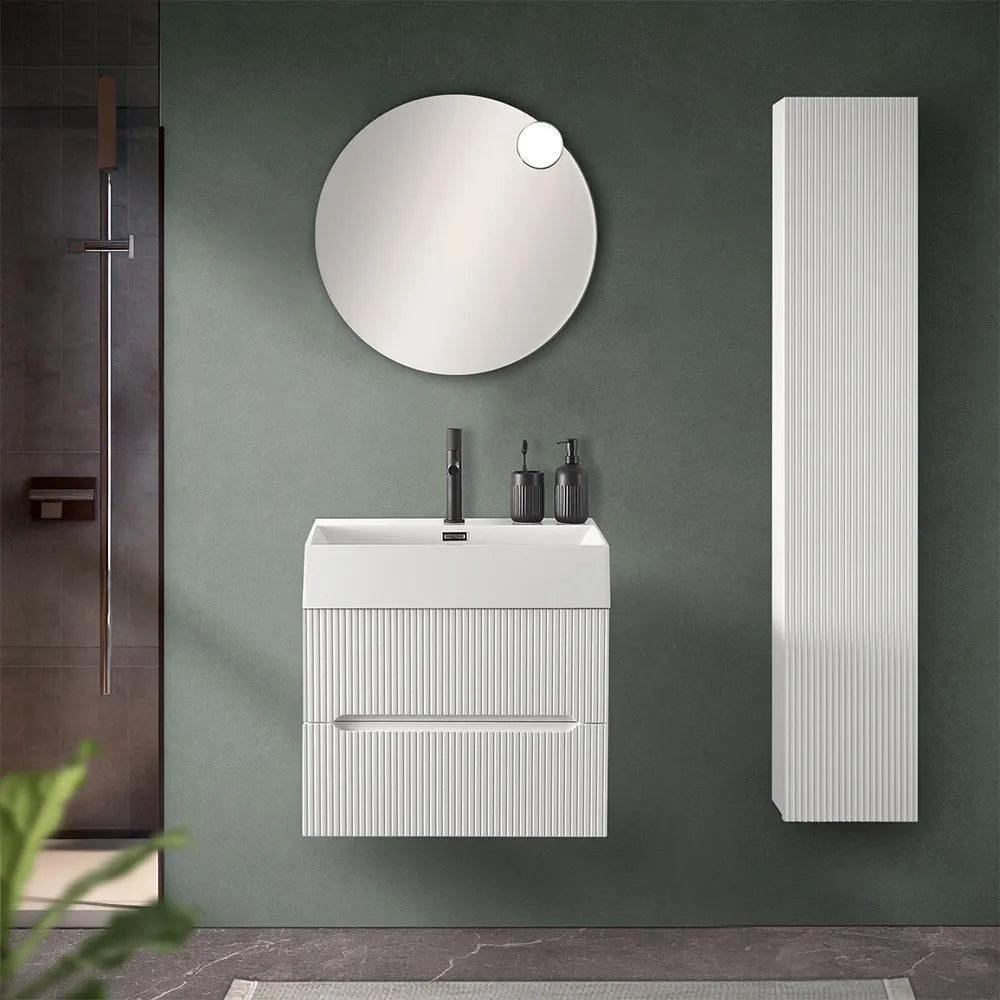 Mobile bagno sospeso cannettato 60 cm bianco opaco con specchio  Bali