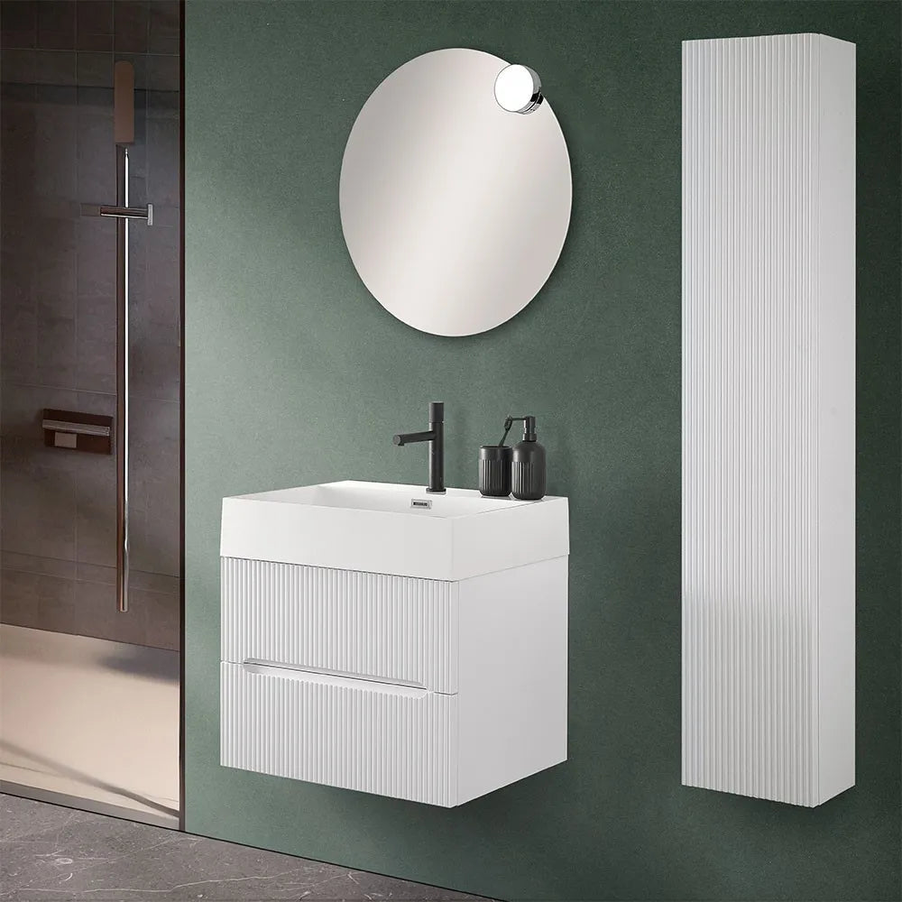 Mobile bagno sospeso cannettato 60 cm bianco opaco con specchio  Bali