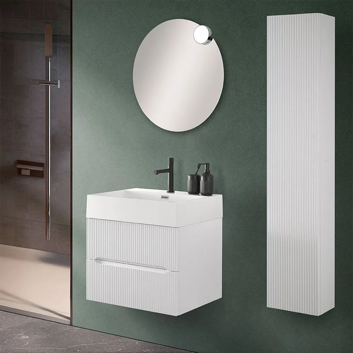 Mobile bagno sospeso cannettato 60 cm bianco opaco con specchio  Bali