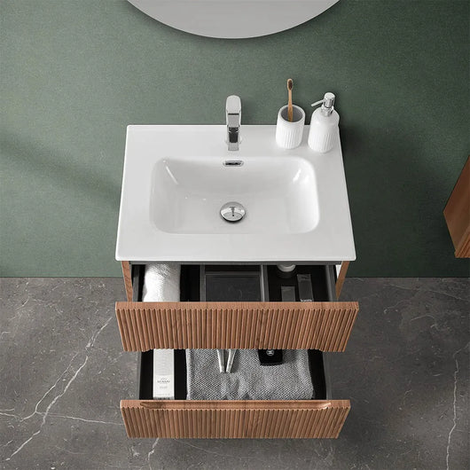 Mobile bagno sospeso cannettato 60 cm noce canaletto con lavabo  Bali