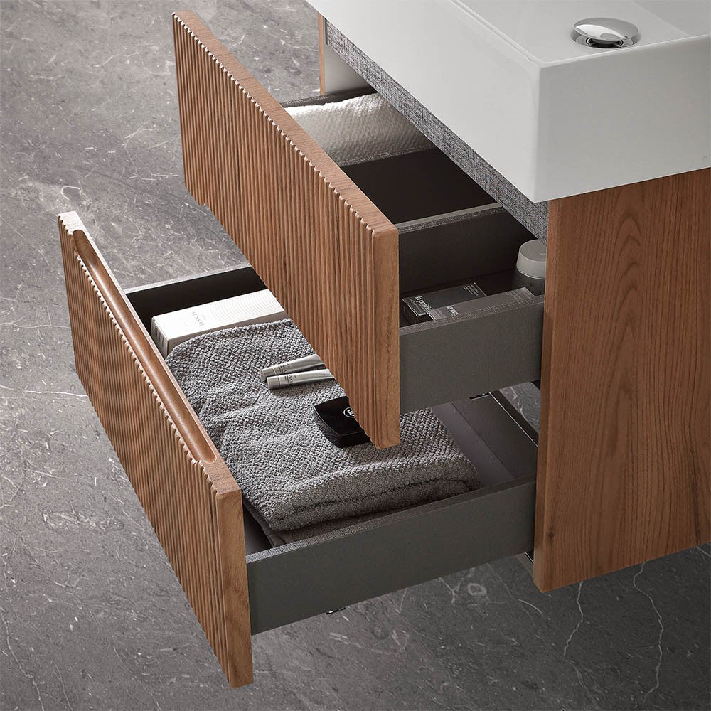 Mobile bagno sospeso cannettato 60 cm noce canaletto con specchio  Bali