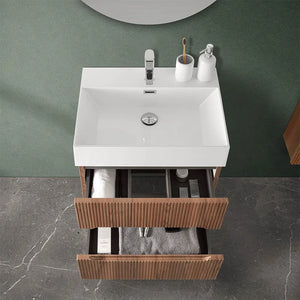 Mobile bagno sospeso cannettato 60 cm noce canaletto con specchio  Bali