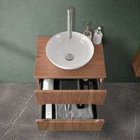 Mobile bagno sospeso cannettato 60 cm noce con top e specchio  Bali