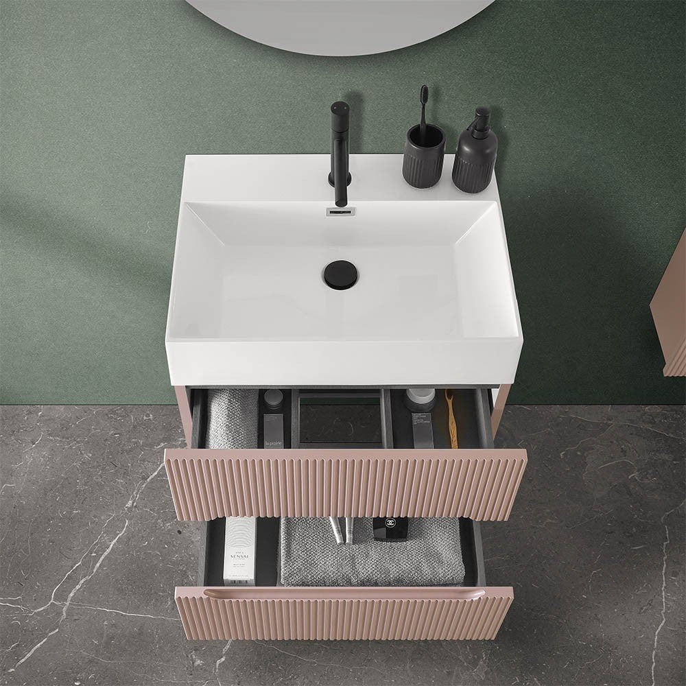 Mobile bagno sospeso cannettato 60 cm rosa con specchio | Bali