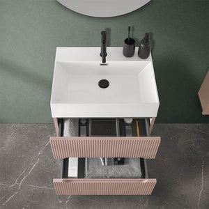 Mobile bagno sospeso cannettato 60 cm rosa con specchio | Bali