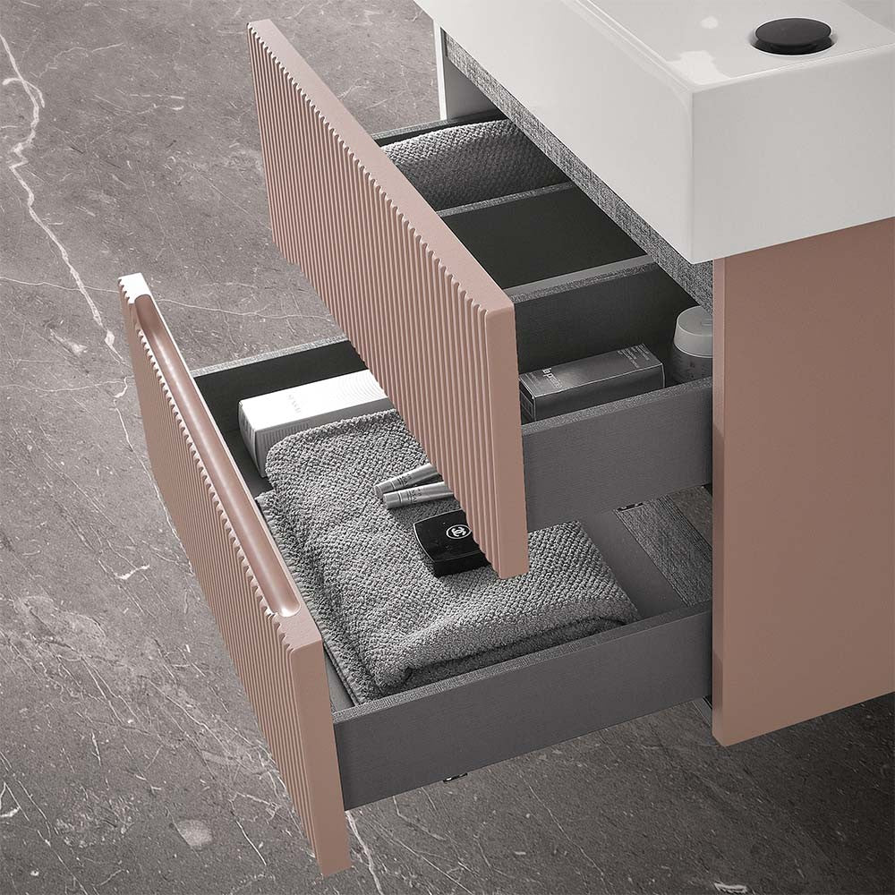 Mobile bagno sospeso cannettato 60 cm rosa con specchio | Bali