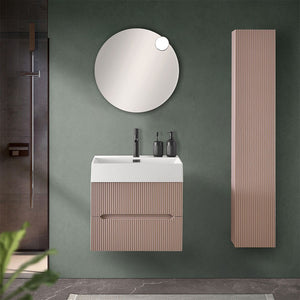 Mobile bagno sospeso cannettato 60 cm rosa con specchio | Bali