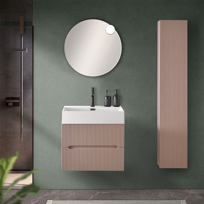 Mobile bagno sospeso cannettato 60 cm rosa con specchio | Bali
