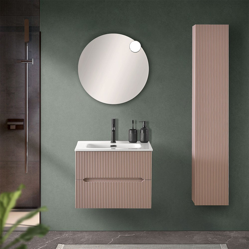 Mobile bagno sospeso cannettato 60 cm rosa con specchio | Bali
