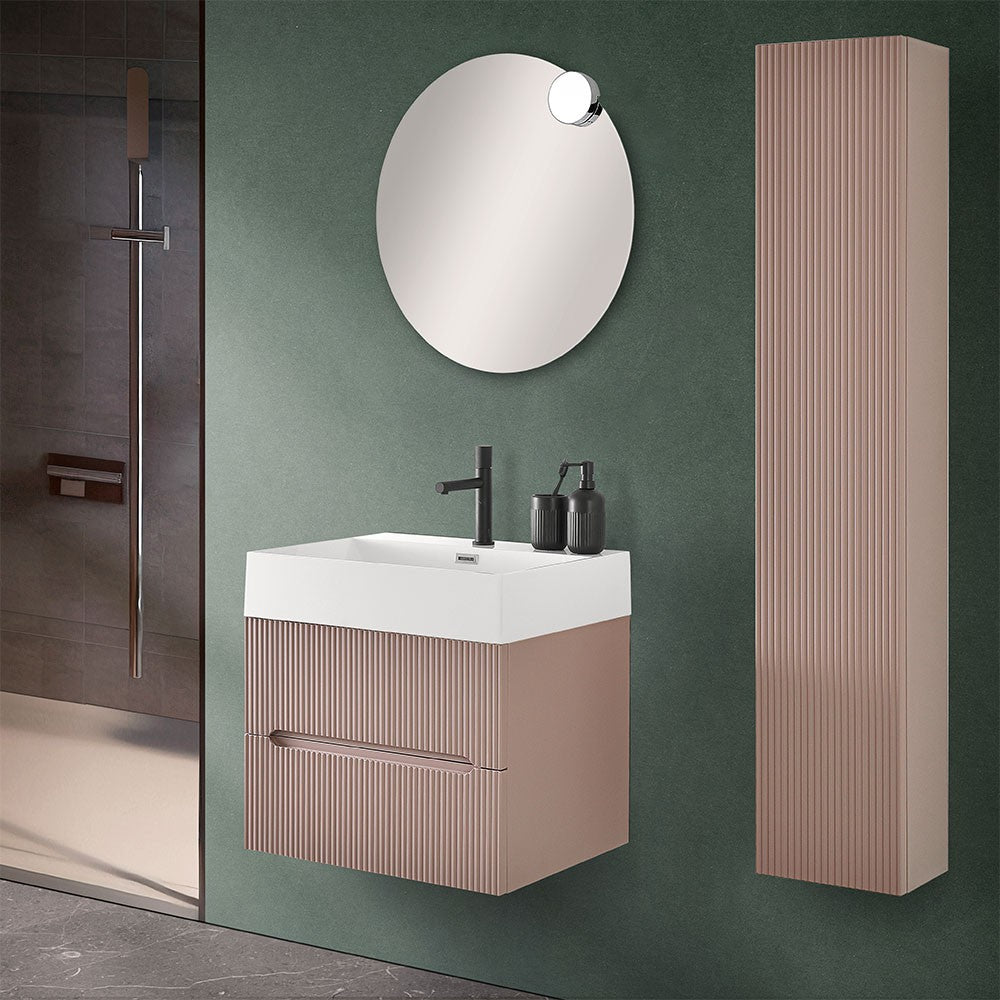 Mobile bagno sospeso cannettato 60 cm rosa con specchio | Bali