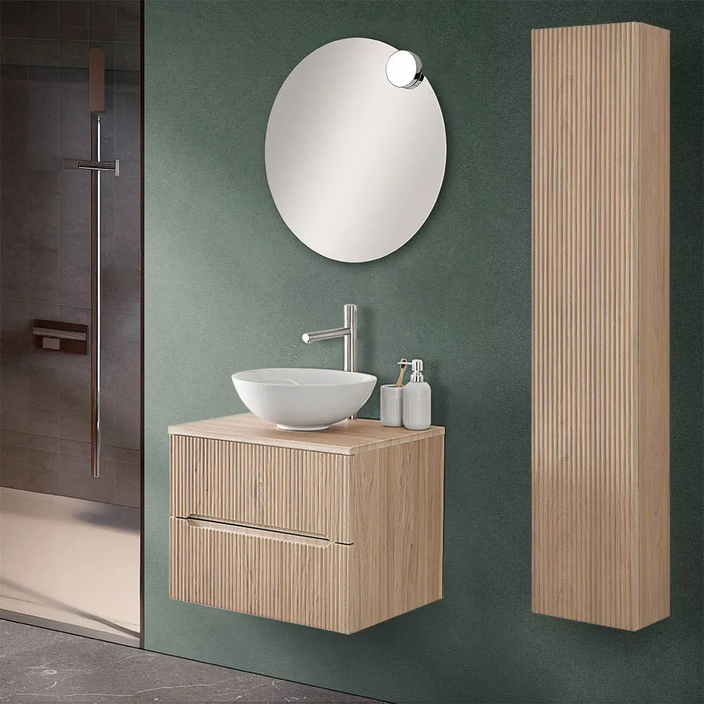 Mobile bagno sospeso cannettato 60 cm sabbiato con top e specchio  Bali