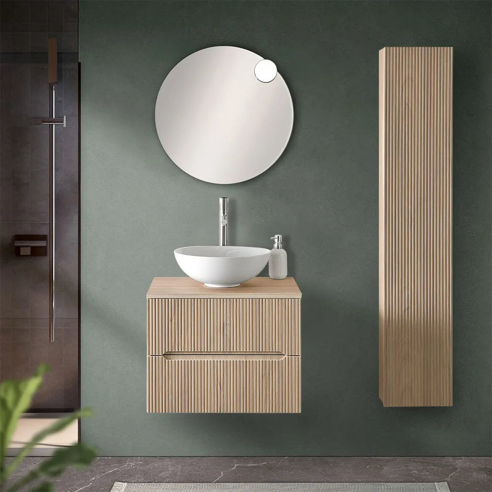 Mobile bagno sospeso cannettato 60 cm sabbiato con top e specchio  Bali