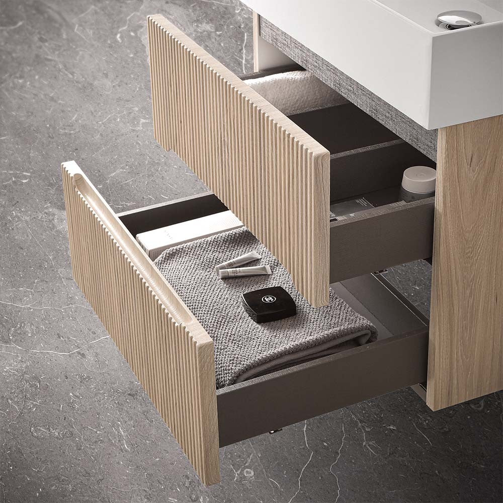 Mobile bagno sospeso cannettato 60 cm teak sabbiato con specchio  Bali