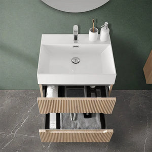 Mobile bagno sospeso cannettato 60 cm teak sabbiato con specchio  Bali