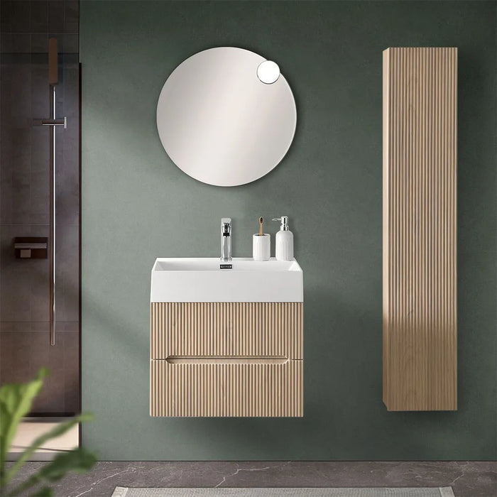 Mobile bagno sospeso cannettato 60 cm teak sabbiato con specchio  Bali