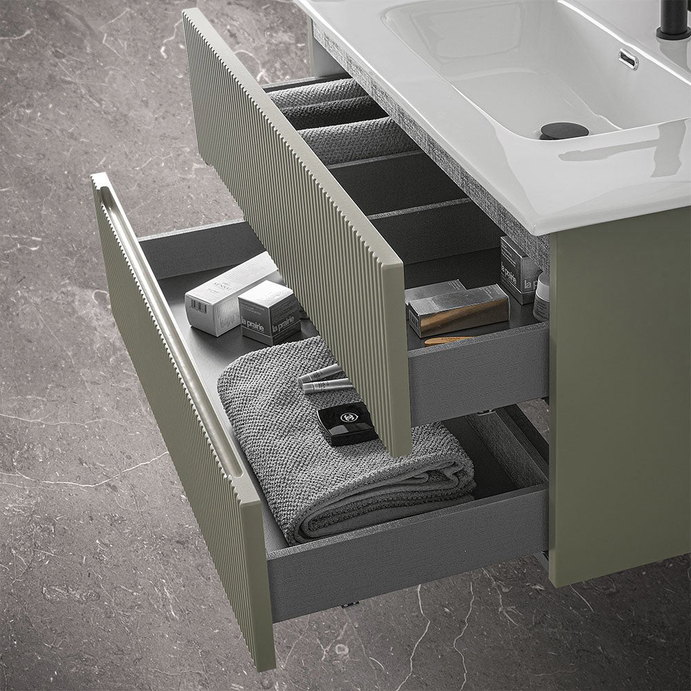 Mobile bagno sospeso cannettato 60 cm verde con specchio | Bali