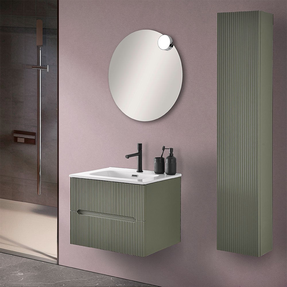 Mobile bagno sospeso cannettato 60 cm verde con specchio | Bali