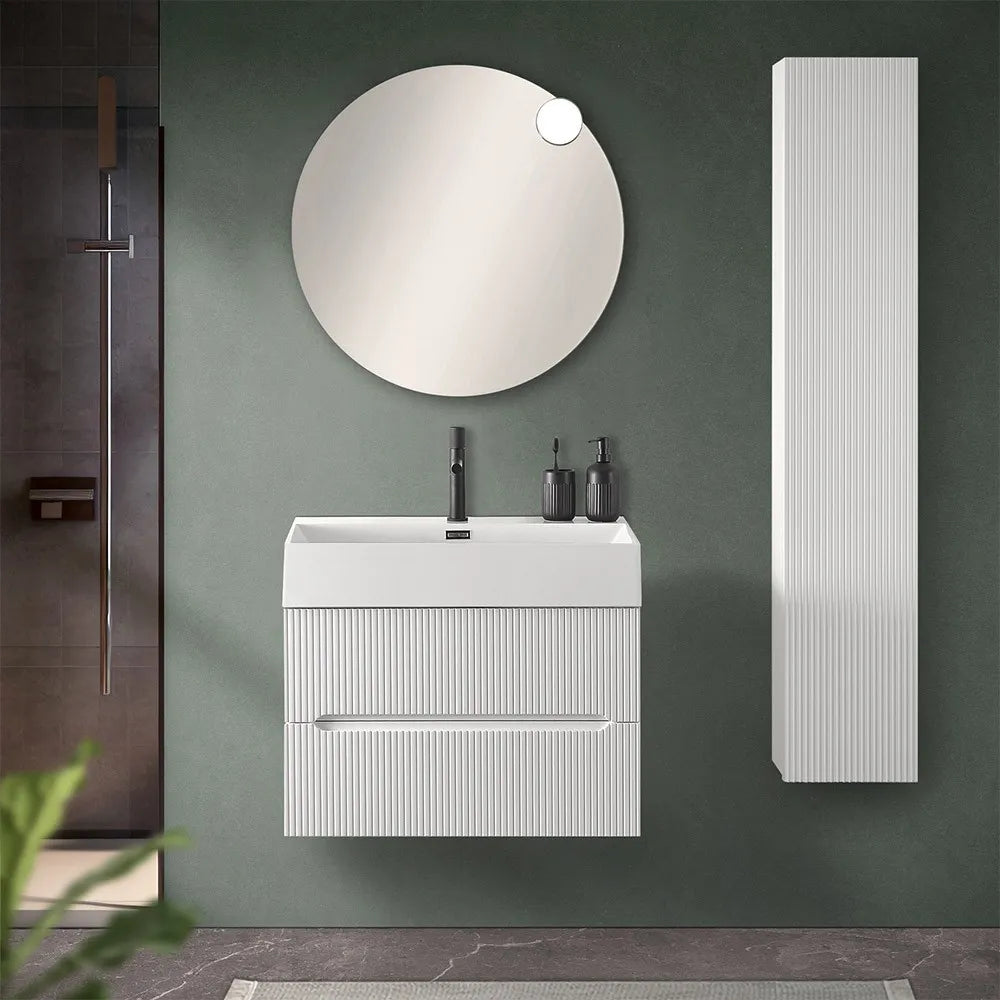 Mobile bagno sospeso cannettato 70 cm bianco opaco con specchio  Bali