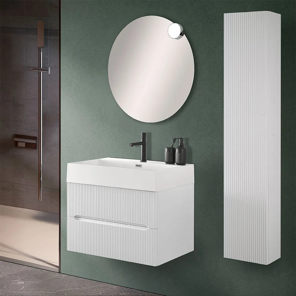 Mobile bagno sospeso cannettato 70 cm bianco opaco con specchio  Bali