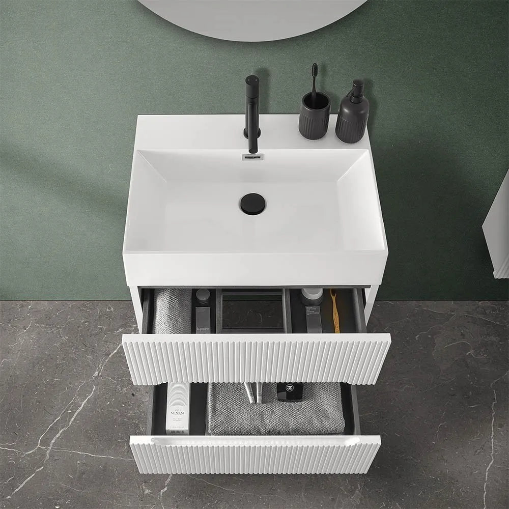Mobile bagno sospeso cannettato 70 cm bianco opaco con specchio  Bali