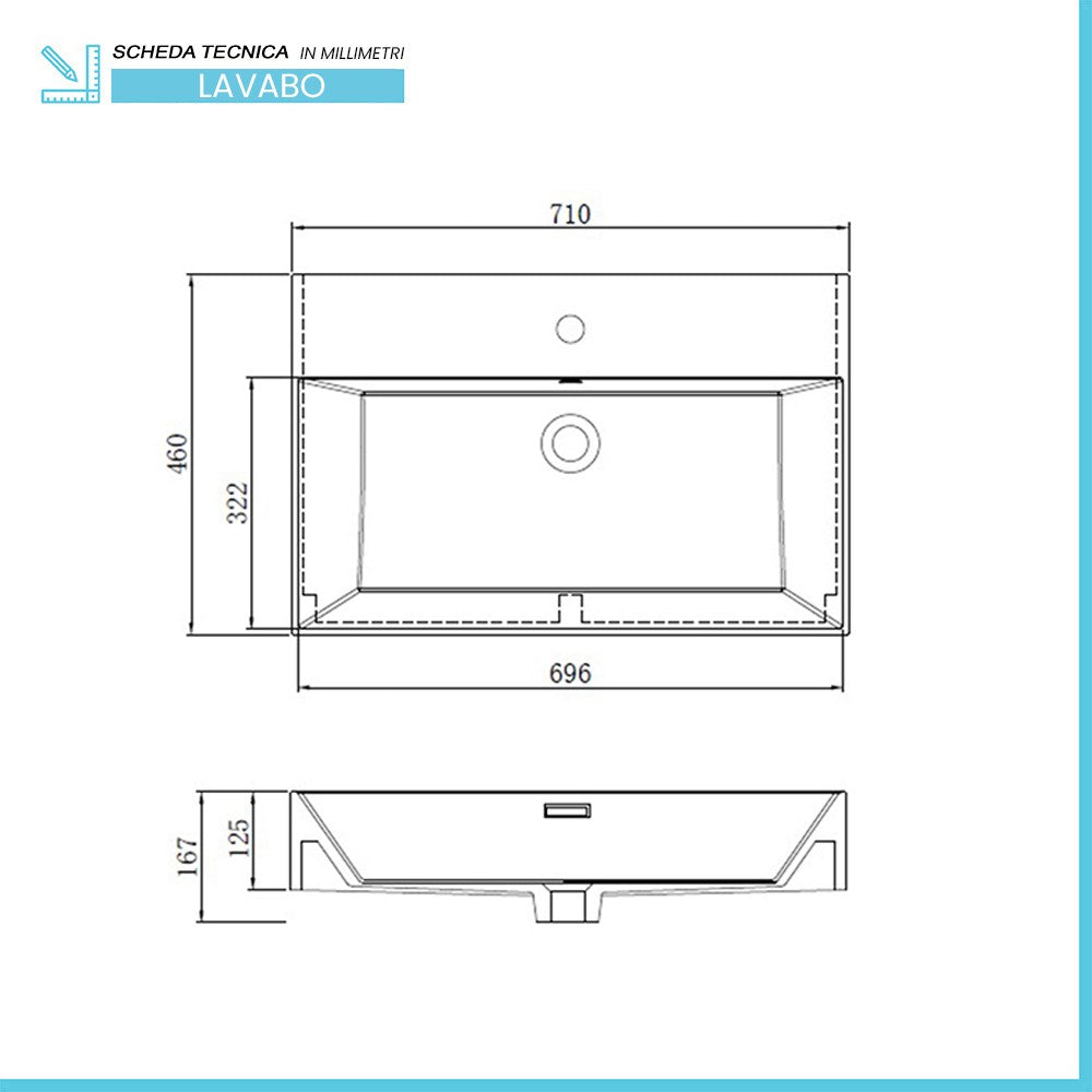 Mobile bagno sospeso cannettato 70 cm bianco opaco con specchio  Bali
