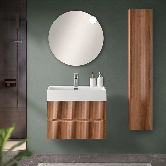 Mobile bagno sospeso cannettato 70 cm noce canaletto con specchio  Bali