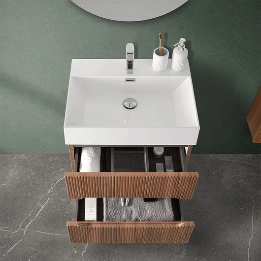 Mobile bagno sospeso cannettato 70 cm noce canaletto con specchio  Bali