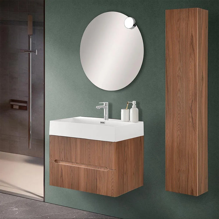 Mobile bagno sospeso cannettato 70 cm noce canaletto con specchio  Bali