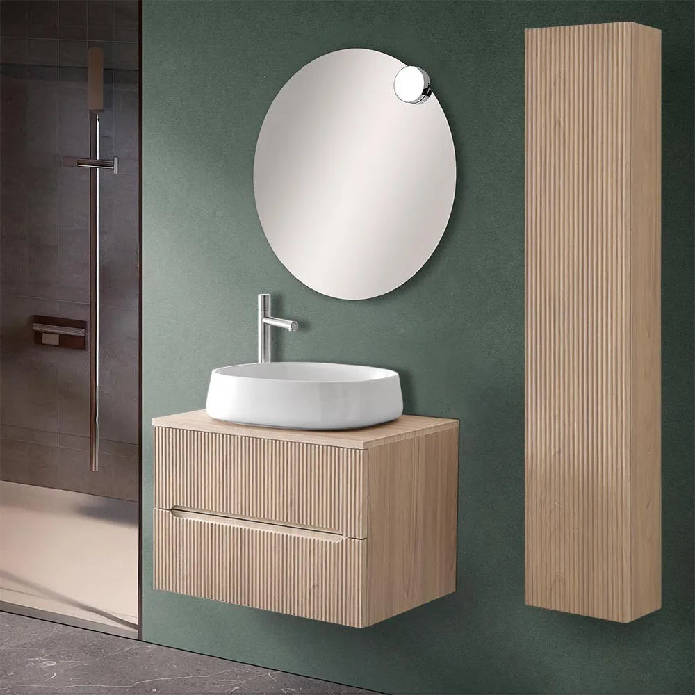 Mobile bagno sospeso cannettato 70 cm sabbiato con top e specchio  Bali