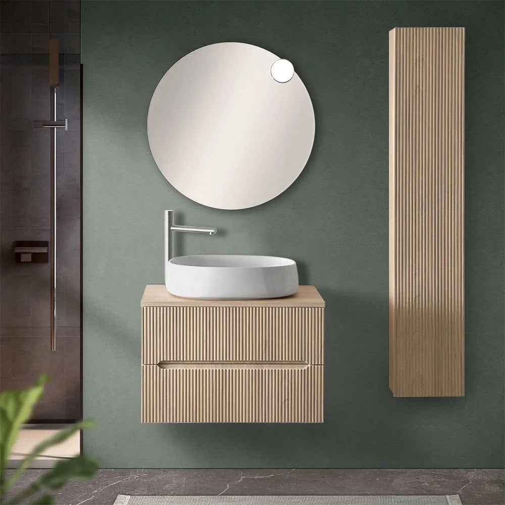 Mobile bagno sospeso cannettato 70 cm sabbiato con top e specchio  Bali