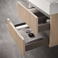 Mobile bagno sospeso cannettato 70 cm teak sabbiato con specchio  Bali