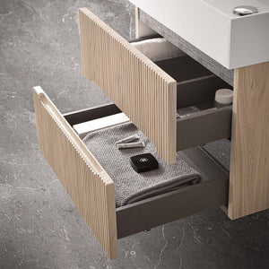 Mobile bagno sospeso cannettato 70 cm teak sabbiato con specchio  Bali