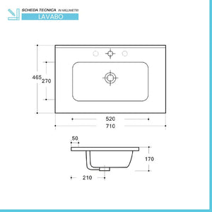 Mobile bagno sospeso cannettato 70 cm teak sabbiato con top  Bali
