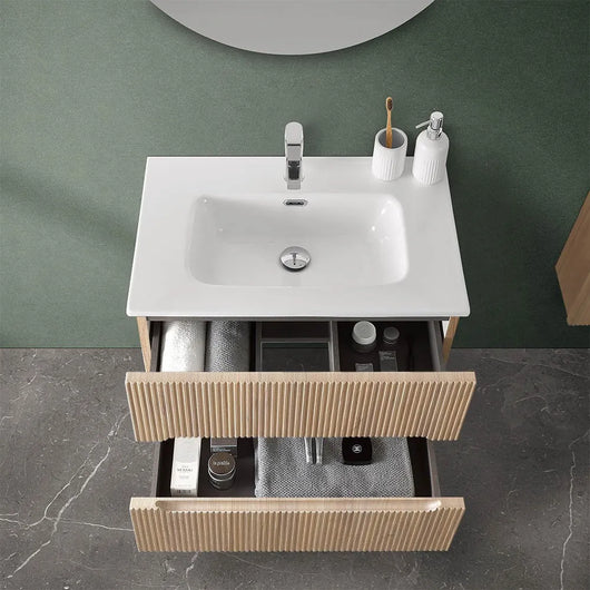 Mobile bagno sospeso cannettato 70 cm teak sabbiato con top  Bali
