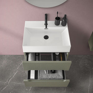 Mobile bagno sospeso cannettato 70 cm verde con specchio | Bali