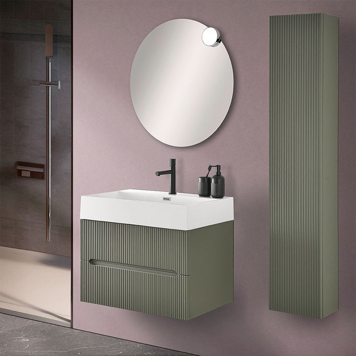 Mobile bagno sospeso cannettato 70 cm verde con specchio | Bali