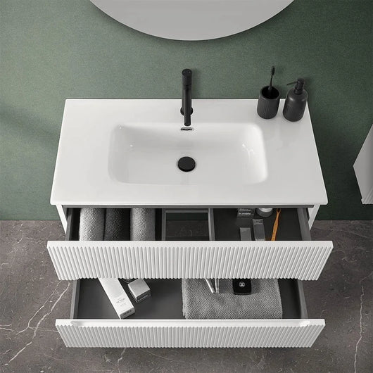 Mobile bagno sospeso cannettato 90 cm bianco opaco con specchio  Bali