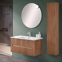 Mobile bagno sospeso cannettato 90 cm noce canaletto con specchio  Bali