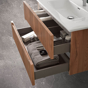 Mobile bagno sospeso cannettato 90 cm noce canaletto con specchio  Bali