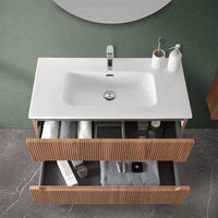 Mobile bagno sospeso cannettato 90 cm noce canaletto con specchio  Bali