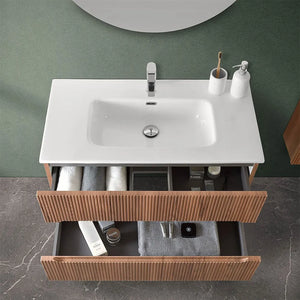 Mobile bagno sospeso cannettato 90 cm noce canaletto con specchio  Bali