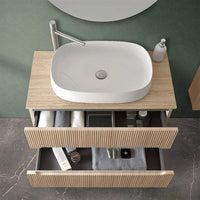 Mobile bagno sospeso cannettato 90 cm sabbiato con top e specchio  Bali