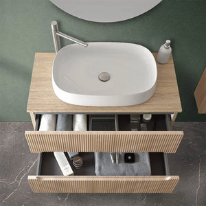 Mobile bagno sospeso cannettato 90 cm sabbiato con top e specchio  Bali