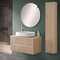 Mobile bagno sospeso cannettato 90 cm sabbiato con top e specchio  Bali