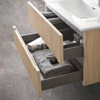 Mobile bagno sospeso cannettato 90 cm rovere chiaro con specchio  Bali