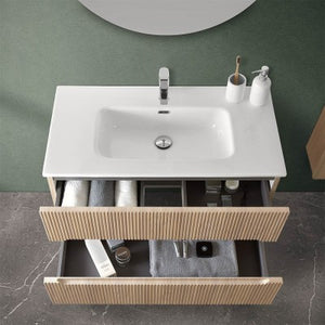 Mobile bagno sospeso cannettato 90 cm rovere chiaro con specchio  Bali