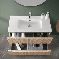 Mobile bagno sospeso cannettato 90 cm rovere chiaro con specchio  Bali